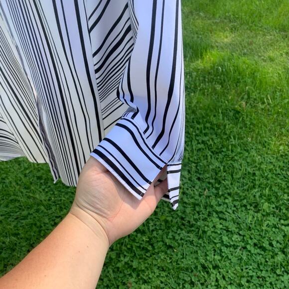 Worthington black and white striped lightweight 3/4 sleeve button up shirt - Picture 8 of 10
